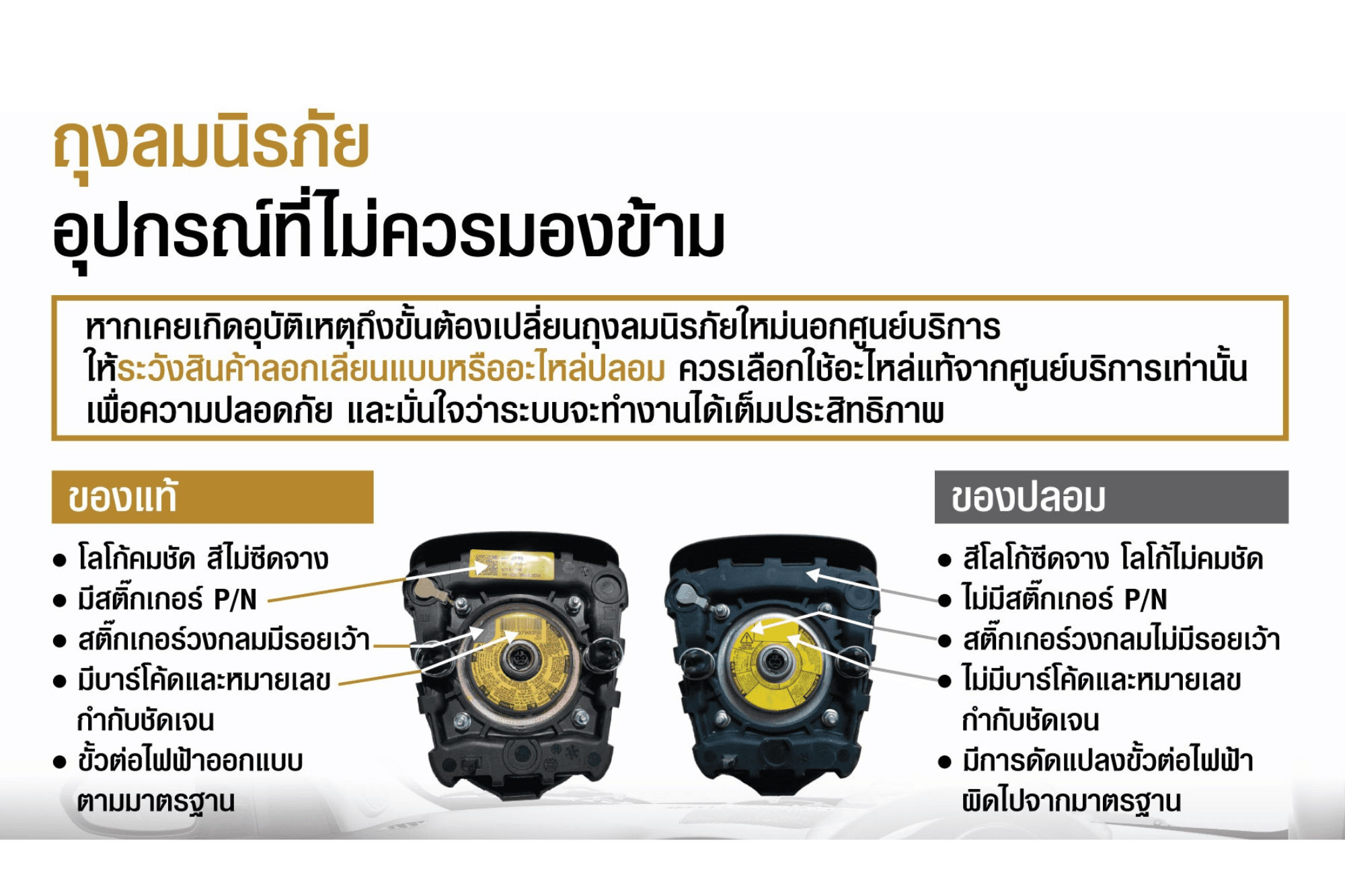 ถุงลมนิรภัย: วิธีสังเกตของแท้–ของปลอม